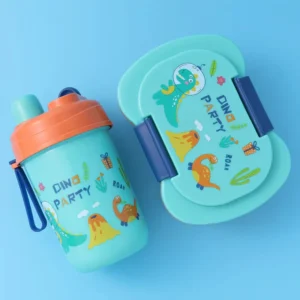 Kids Lunch Box & Water Bottle Set Dino Party Sea Green - Sunshine