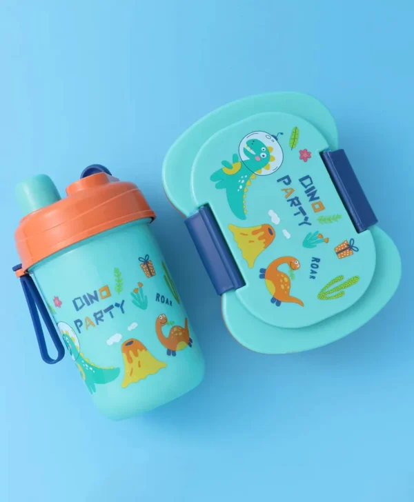 Kids Lunch Box & Water Bottle Set Dino Party Sea Green - Sunshine