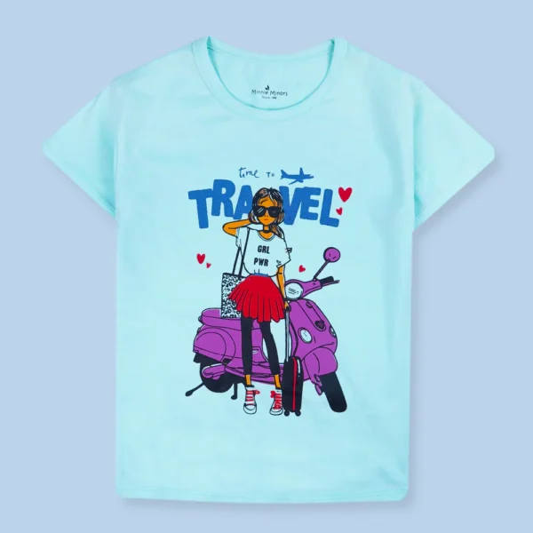 Kids Half-Sleeves T-Shirt Travel Blue - Mini Charm - Image 2