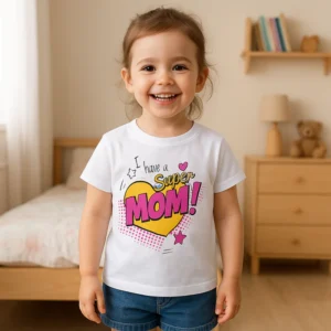 Kids Half-Sleeves T-Shirt Super Mom White - Mini Charm