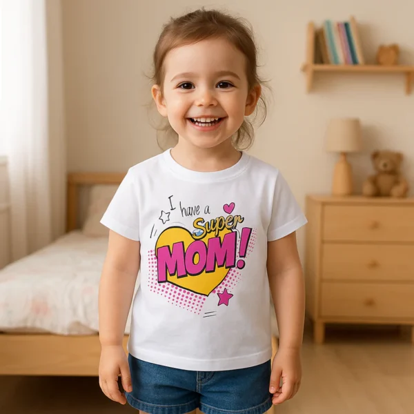 Kids Half-Sleeves T-Shirt Super Mom White - Mini Charm
