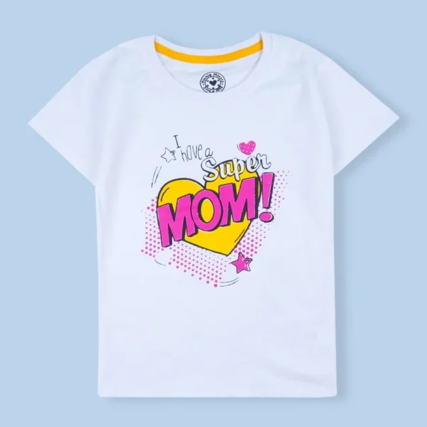 Kids Half-Sleeves T-Shirt Super Mom White - Mini Charm - Image 2